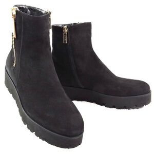 LUIGI TRAINI 🇮🇹 WOMEN'S SOFT BLACK SUEDE COMFORT WINTER FLAT BOOTIE